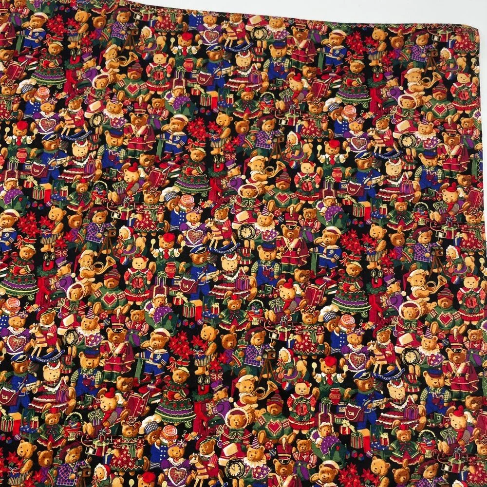 Christmas Tablecloth Card Table Small Teddy Bears Festive Holiday Handmade 41x40